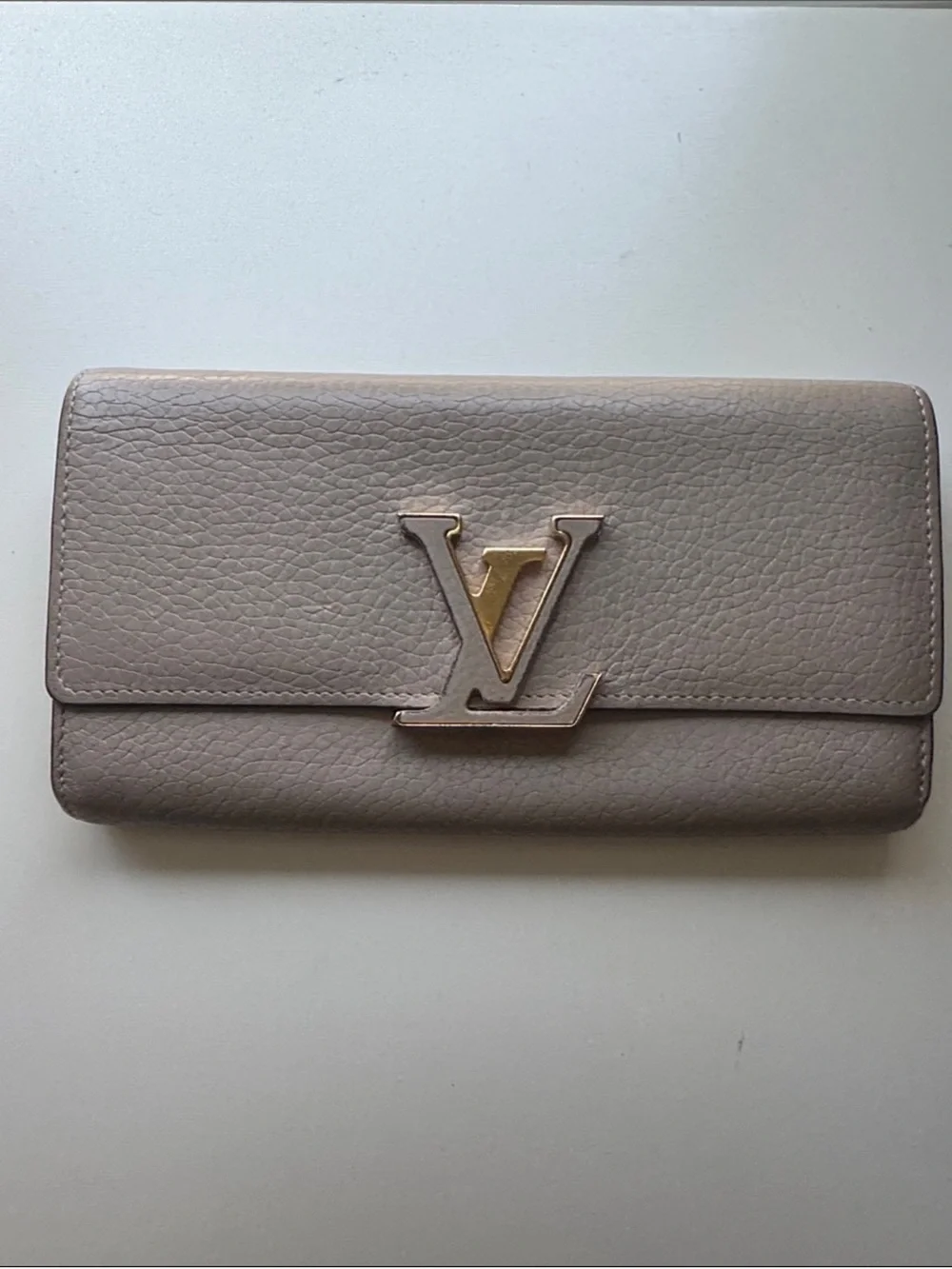 Louis Vuitton Taupe Cappucines Leather Wallet with Gold LV Emblem
